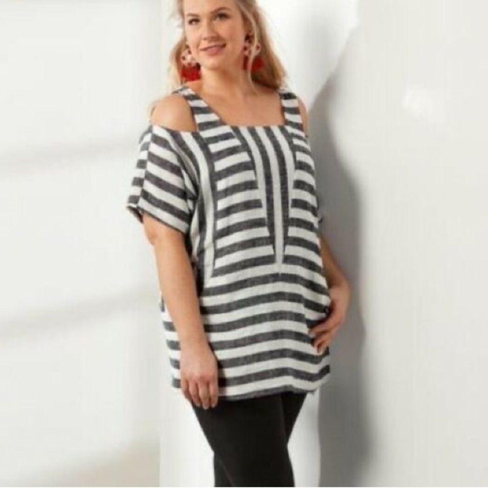 Soft Surroundings Sunset Park Striped Cold Shoulder Tunic